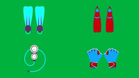 Includes flippers oxygen tanks wetsuit and snorkel Perfect for diving Stock Footage 309641165
