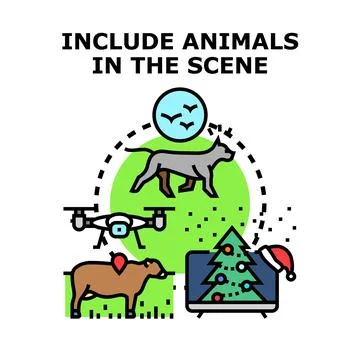 Including animals in creative scenes concept vector illustration Stock Illustration