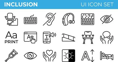 Inclusion UI Icon Set for Accessibility and Disability Support. Stock Illustration