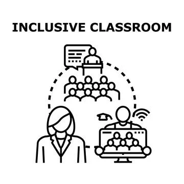 Inclusive classroom vector illustrating modern blended education Stock Illustration