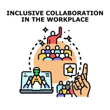 Inclusive collaboration workplace concept for teamwork and innovation Ilustración de archivo