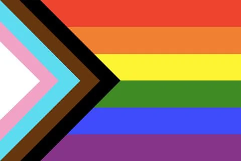 Inclusive LGBTQ+ Progress Pride flag background, pattern. Stock Illustration