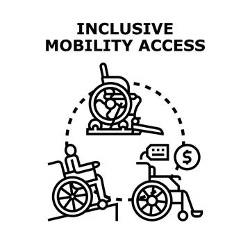 Inclusive mobility access for disabled person moving and buying wheelchair Stock Illustration