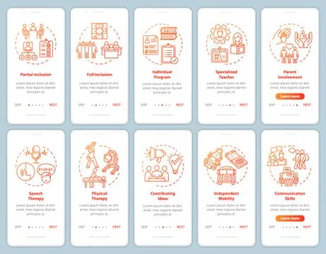 Inclusive program onboarding mobile app page screen with concepts set. Therapy イラスト素材