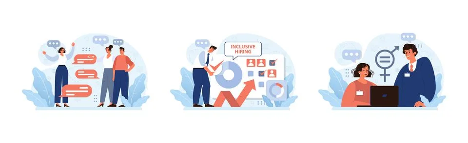 Inclusive Workplace set. Flat vector illustration Stock Illustration