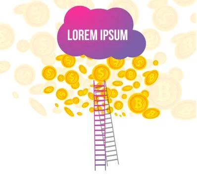 Income, Bitcoin, Coins Stack, Cloud Flat Vector Icon. Isolated on White Backg Illustrazione stock