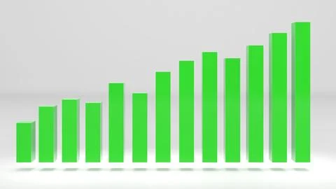 Income line increasing,Profitable bars are green.,3d rendering Stock Illustration