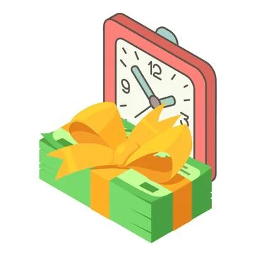 Income management icon isometric vector. Desk clock and stack of dollar banknote Stock Illustration