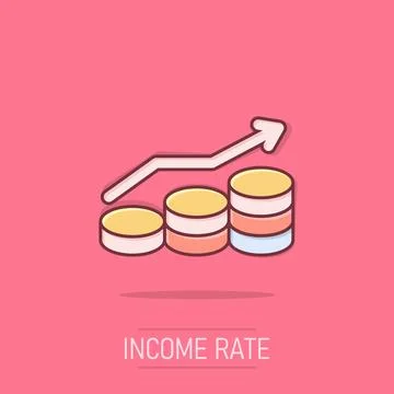 Income rate increase icon in comic style. Finance performance cartoon vecto.. Stock Illustration