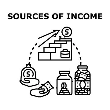 Income sources growing, accumulating, saving and investing funds Stock Illustration