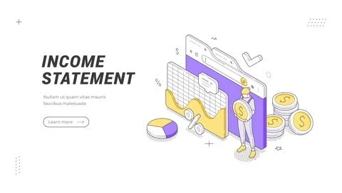 Income Statement banner template. Isometric vector illustration of financial  Stock Illustration