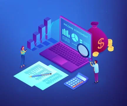Income statement isometric 3D concept illustration. Illustrazione stock