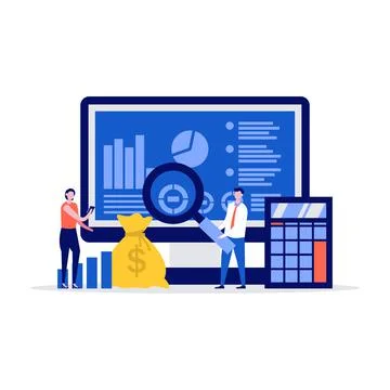 Income statement vector illustration concept with characters. Modern flat sty Stock Illustration