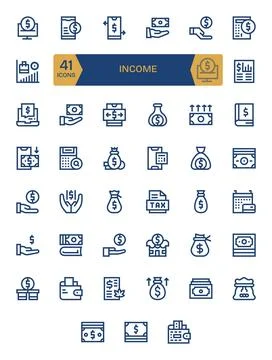 Income Visual Pack containing 41 Bold Line Pixel Aligned Vector Icons Stock Illustration