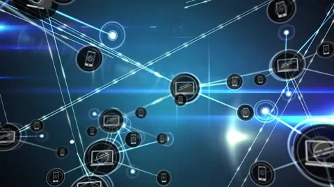 Incoming beam connecting computer node activating device nodes multiplying and Stock Footage 310298704