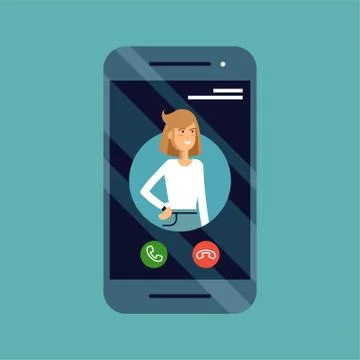 Incoming call concept vector illustration with mobile phone with femal caller ID Stock Illustration