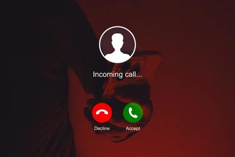 Incoming call graphic interface design overlaid on a smartphone with red neon Stock Photos