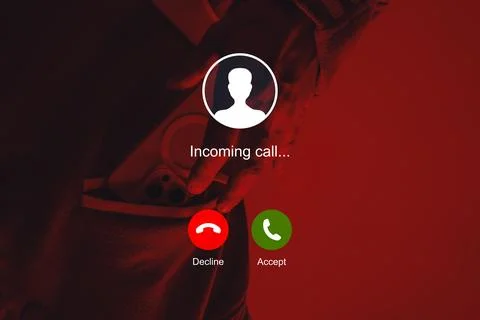 Incoming call graphic interface design overlaid on a smartphone with red neon Stock Photos