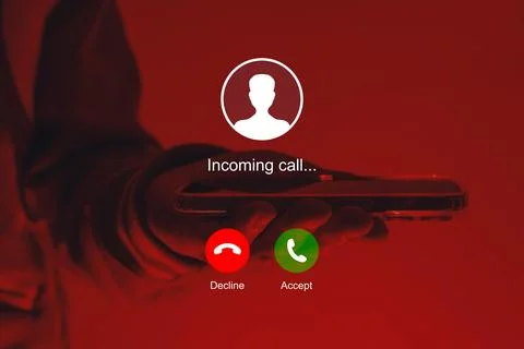 Incoming call graphic interface design overlaid on a smartphone with red neon Stock Photos