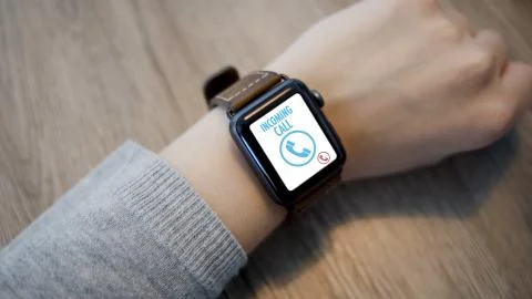 Incoming Call on Smart Watch Screen Stock Photos