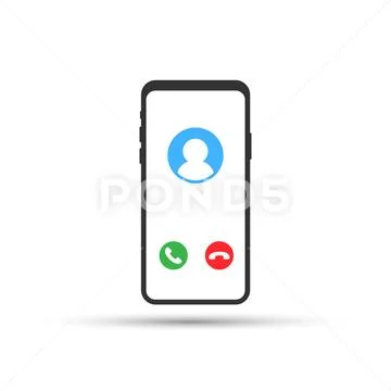 Incoming call. Smartphone with call screen. Vector illustration ...