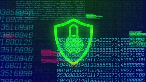 Incoming code streams starting, stylized shield pulsing, shifting colors, Stock-Footage 335739210