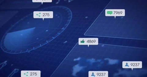 Incoming data causing alerts popping across blue grid clustering near right 스톡 동영상 321783314