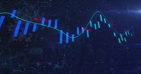 Incoming data, chart updating on dashboard, tracing cyan line over blue-teal Ilustración de archivo