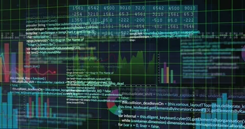 On incoming data dashboard updating, grid tilting, bars shifting, code Stockbeeldmateriaal 329472770