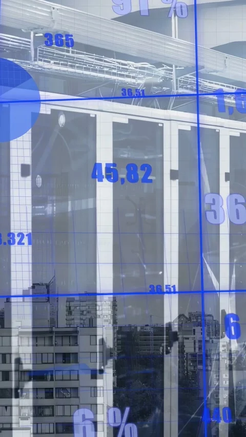 Incoming data driving blue overlay updating % and numerics, adding pie, grid Stock Footage 332775175