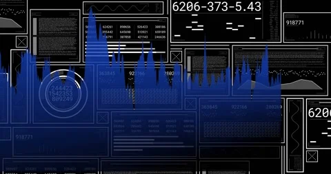 Incoming data driving blue wave rising shifting settling while gauge codes Stock Footage 331165582