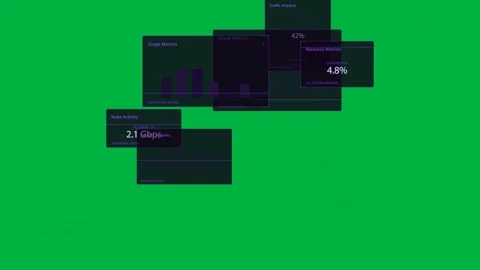 Incoming data driving net HUD showing charts linking nodes then fading to Stock Footage 334118915