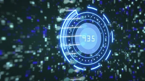 Incoming data driving numeric updates, holographic interface pulsing, helix Stock Footage 330894283