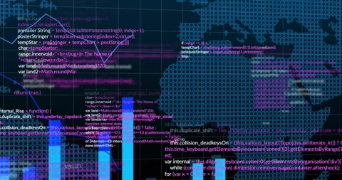 Incoming data feed driving bar cluster growing and expanding, line graphs Stockbeeldmateriaal 331180667