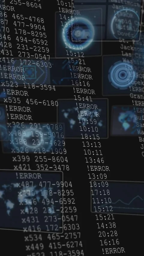 Incoming data feed initiating security scan, central column scrolling, blue bar Stock Footage 331739160