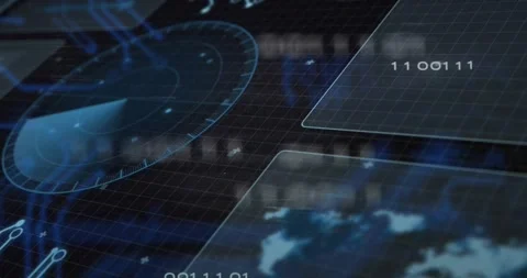 On incoming data ping holo HUD rotating radar sweep, streaming binary, pulsing Stock Footage 320652039