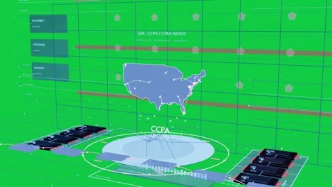 Incoming data pulse activating CCPA disk and US map on transparent bg, links Stock Footage 337549882