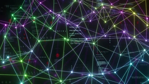On incoming data pulse, faint node mesh emerging pulsing shifting and settling Video stock 334337951