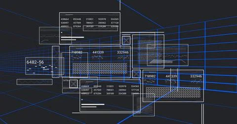 Incoming data pulse starting center panel updating dot matrix and revealing line Illustrazione stock