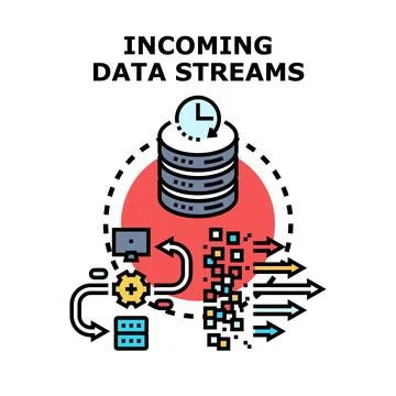 Incoming data streams processing and analysis concept Stockillustratie
