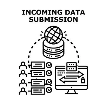Incoming data submission to global database network concept Stock Illustration