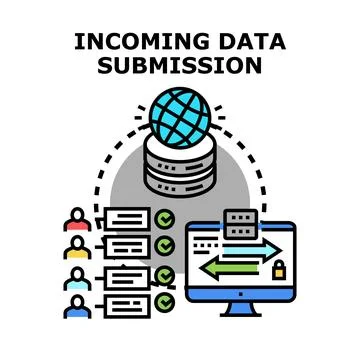 Incoming data submission to global database network concept Illustrazione stock