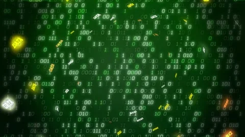 Incoming DATA tokens starting stream, drifting inward and forming columns to Stock Footage 332704639