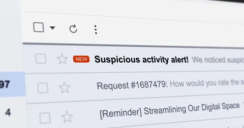 Incoming email with title Suspicious activity alert, new email Stock Footage 334383800