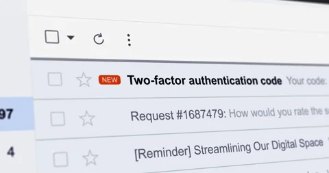 Incoming email with title two-factor authentication code Stock Footage 337158398