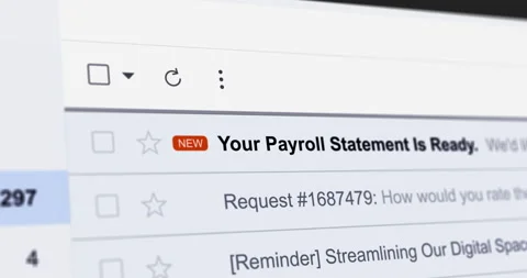 Incoming email with title Your Payroll Statement Is Ready, e-mail with Pay Stub Stock Footage 315170785