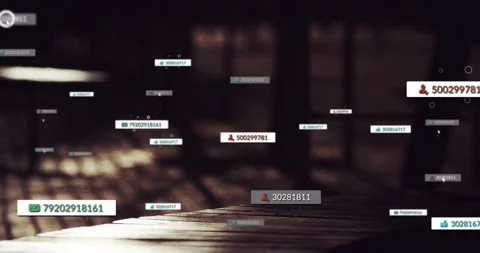 Incoming feed spawning floating numeric labels, cursor circling and marking tags Stock Footage 322220794