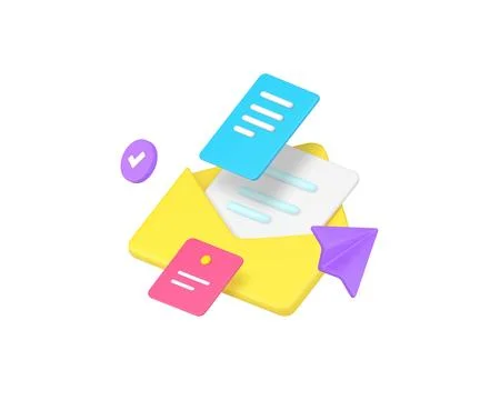 Incoming message document send receive envelope 3d icon realistic vector il.. Stock Illustration