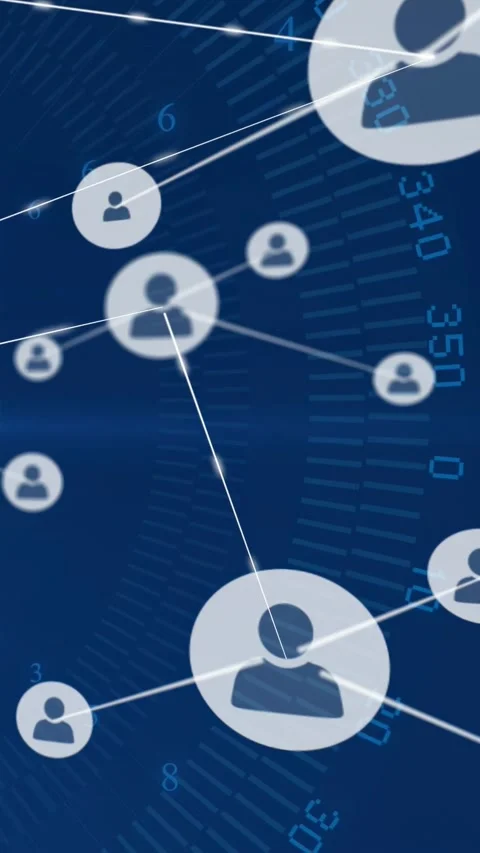 Incoming node entering lower left, avatars linking with radial gauge for tech 스톡 동영상 331168777