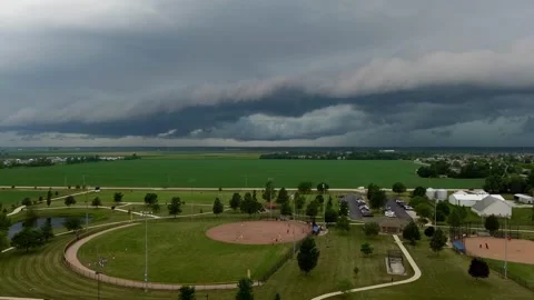 Incoming Storm Over Baseball Field Stock Footage 245467140